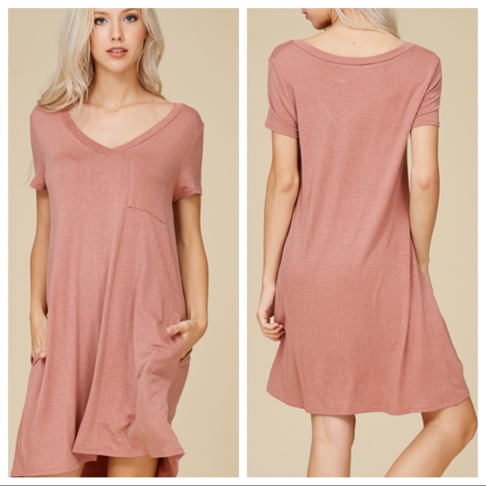 NWT PINK T SHIRT DRESS w POCKETS - Picture 1 of 3